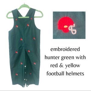 Football Helmet Overalls John John Size 3 Embroidered Hunter Green Red & Yellow 